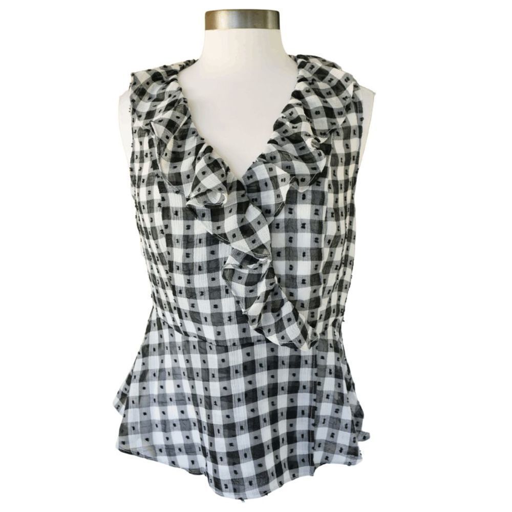 Maison D'Amelie Paris Gingham Faux Wrap Sleeveless Top Size Small